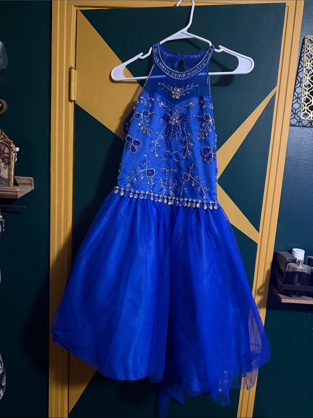 Tip Top Kids Royal Blue Beaded Tulle Formal Dress